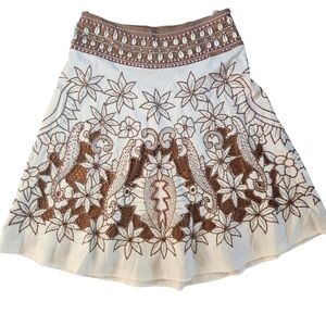 Embellished Boho Beachy Skirt SZ: 8 Cotton Blend Beaded Seahorse Pirate Shells